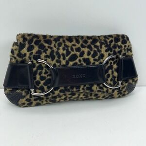XOXO Clutch Faux Animal Fur Envelope Tuck Close Silver Accents Handbag Retro Y2K